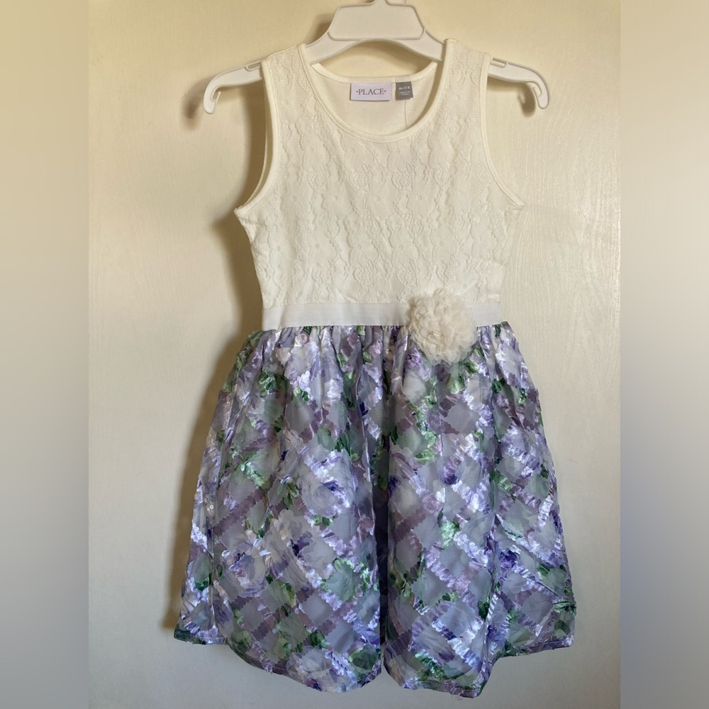 *Children’s Place New Cream Floral Lace  Lattice Detail Sleeveless 7/8 Dress #IB